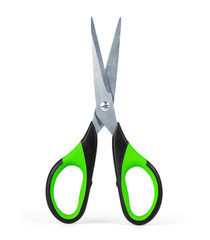 Plastic Scissors Isolated on White Background. Top View of Open