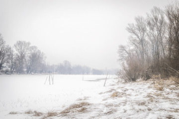 Ponds covered with snow and ice