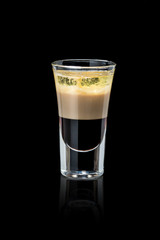 Shot cocktail b52 on a black background