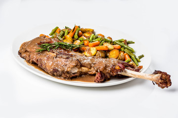 lamb shoulder blade with vegetables, potatoes and carrots finger-green beans, stewed with white wine