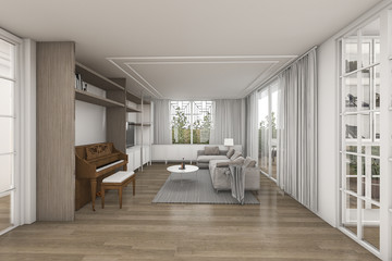 3d rendering contemporary living room with beautiful wood floor