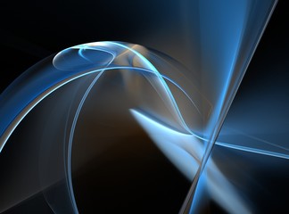 Blue abstract fractal with curved lines and waves on a black background