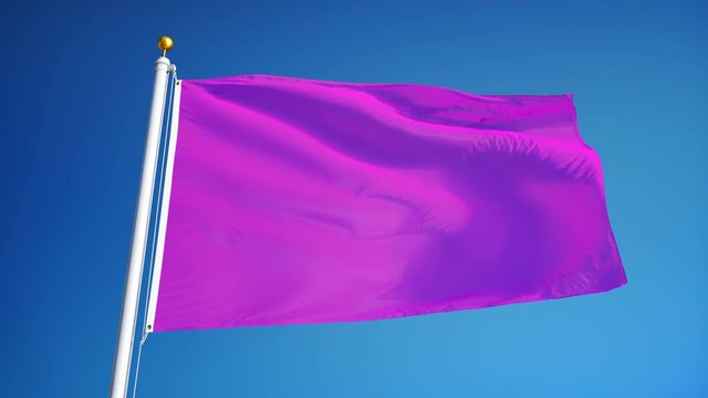 Bright pink flag waving in slow motion against blue sky, seamlessly looped, close up, isolated on alpha channel with black and white luminance matte, perfect for film, news, digital composition