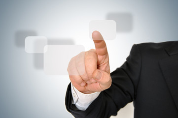 Man's hand click on virtual display 