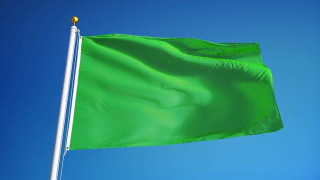 Light green flag waving in slow motion against blue sky, seamlessly looped, close up, isolated on alpha channel with black and white luminance matte, perfect for film, news, digital composition
