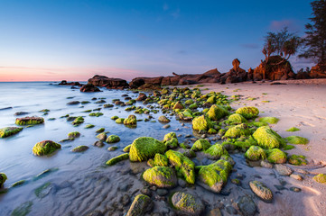 Long exposure sunset sesacape at Kudat Sabah Malaysia, image contain soft focus and blur.