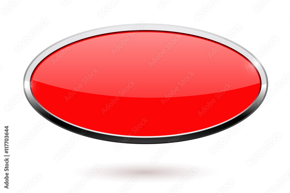 Poster oval red button with chrome frame