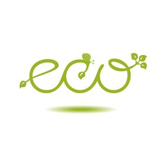 Eco logo with green leaves and snail. Vector illustration.