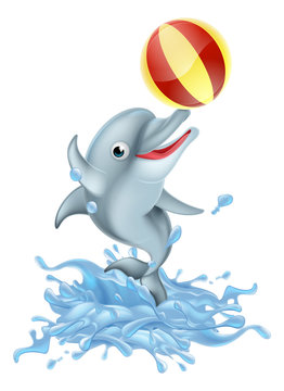 Cartoon Splashing Dolphin Playing with Ball