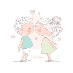 Girl kissing a boy, illustration