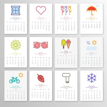 2016 Monthly calendar with icons