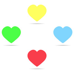 Set of colored icons yellow hearts, blue, red and green