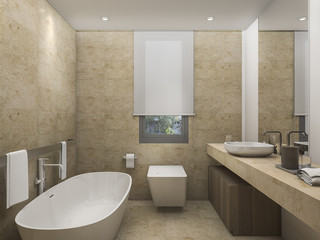 Obraz na płótnie Canvas 3d rendering beautiful warm tone toilet with bright atmosphere