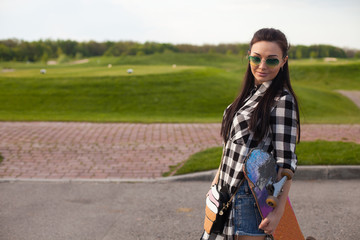 The woman is with skate