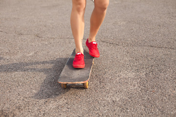 The woman is skating