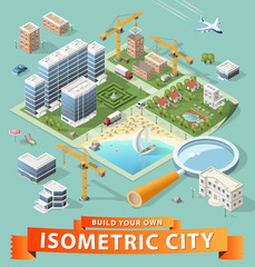 Build Your Own Isometric City. Vector Elements. 