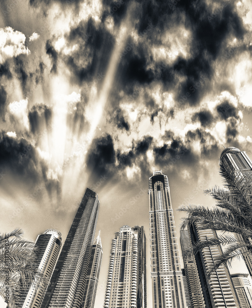 Wall mural Dubai Marina skyline at sunset, UAE