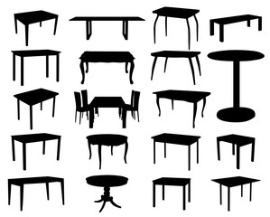 Set of table silhouettes