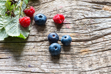 Raspberry and blueberry close up