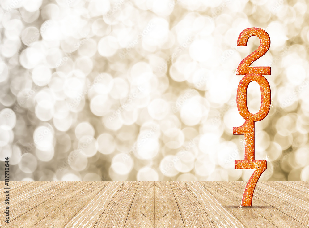 Poster 2017 new year glitter number in perspective room with sparkling