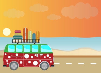  Vintage Passenger van car with Seascape background
