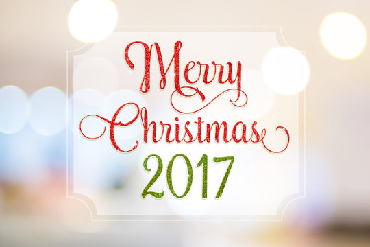 Merry christmas 2017 red and green glitter word on white frame a