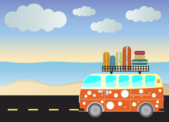  Vintage Passenger van car with Seascape background