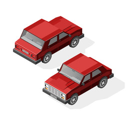 Set of Isolated High Quality Isometric City Elements. Car. 