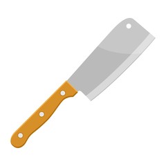 Meat cleaver knife steel kitchenware silver cooking equipment in flat style. Kitchen knife cleaver cutter with handle sharp blade cook isolated on white background