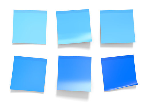 Set of blue office sticky notes for reminders and important information, 3D rendering