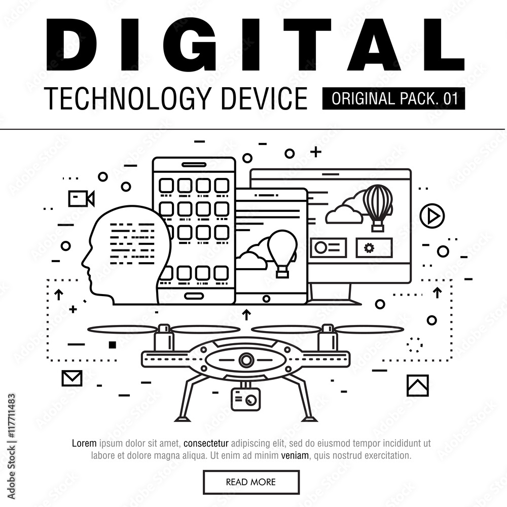 Aufkleber modern digital technology pack. thin line icons set internet technology. devices set collection with