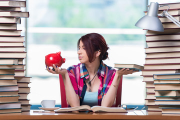 Concept of expensive textbooks with female student