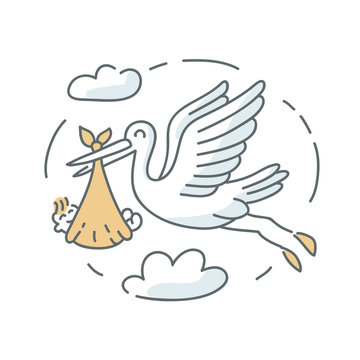 Stork and baby icon illustration