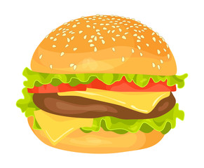 Modern flat design vector illustration of big hamburger on white background