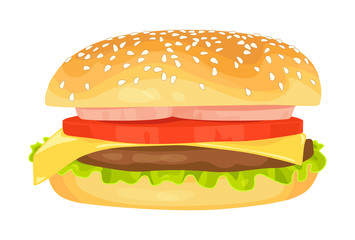 Modern flat design vector illustration of big hamburger on white background