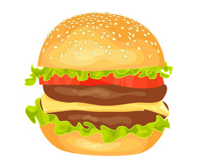Modern flat design vector illustration of big hamburger on white background