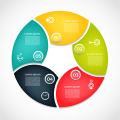 Vector circle infographic. Template for cycle diagram, graph, presentation and round chart. Business concept with 5  options, parts, steps or processes. Abstract background