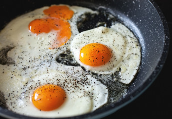 Fried eggs in a frying pan