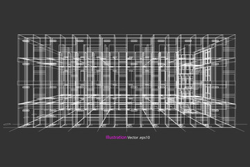 architecture abstract, 3d illustration, Top view building structure, floor plan vector