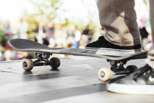Low section of man on skateboard