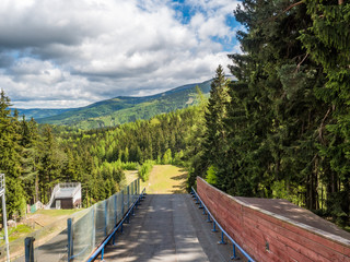 Ski jumping hill during the summer