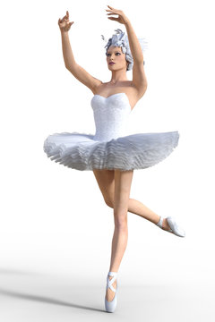 3d CG render of ballerina in classic fluffy outfit isolated on white background.