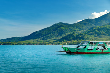 View of passenger ferry boat at Chang island. Koh Chang is the second largest island of Thailand.