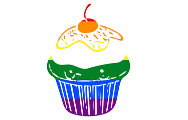Colourful, Rainbow Cupcake with Cherry