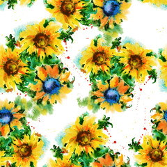 Panele Szklane Podświetlane  Tło kwiaty słonecznika. Wzór. Ilustracja akwarela