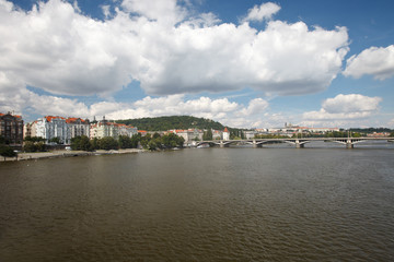 Obraz premium Beautiful River Vltava, Jirasek Bridge. Prague