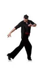 Fototapeta na wymiar Man dancer dancing spanish dances isolated on white