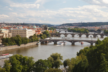 Fototapeta na wymiar Nice panoramic view of the Vltava river and bridges. Prague