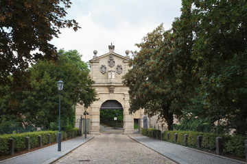 Fototapeta na wymiar The Leopold Gate, Vysehrad, Prague. The entrance to the fortress, summer 