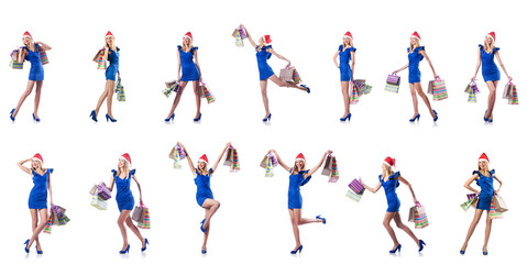 Woman with shopping bags isolated on white